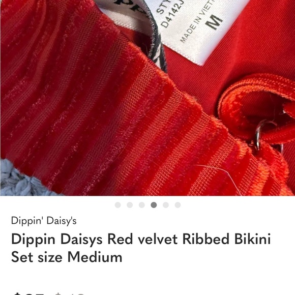 Dippin Daisys Red velvet Ribbed Bikini Set size Medium - Picture 4 of 6